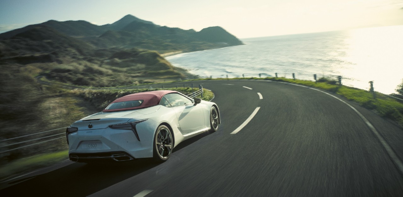  Lexus LC Convertible driving on a road