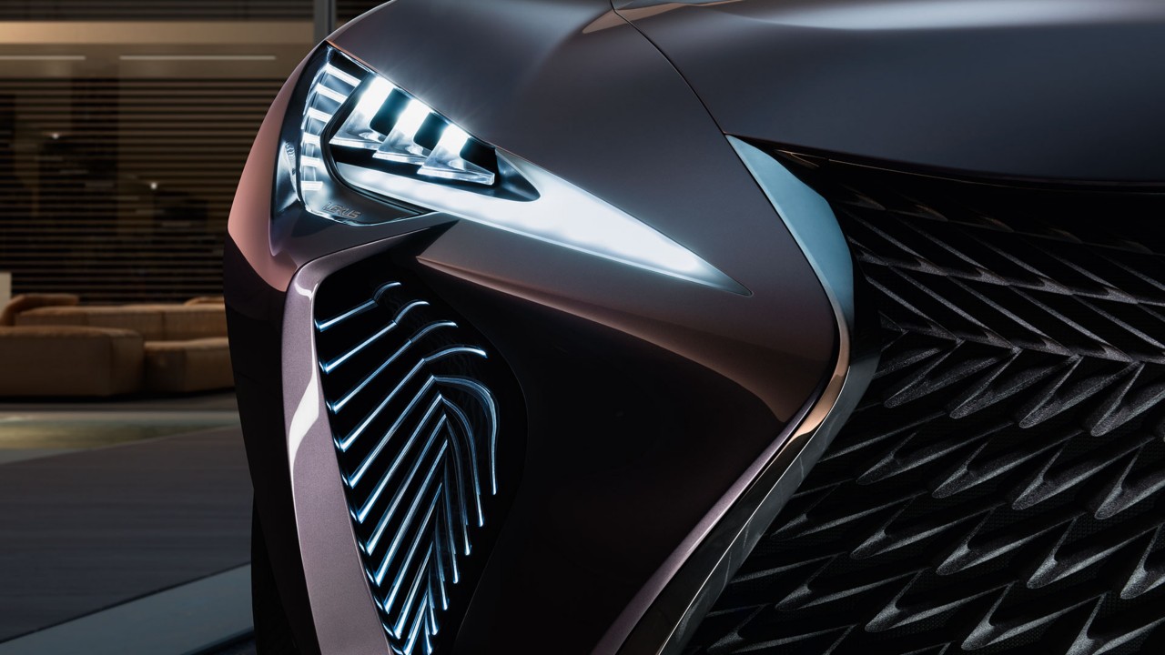 Close up of the Lexus UX Compact Crossover concept cars headlight 